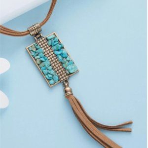 Turquoise Tassel Charm Necklace